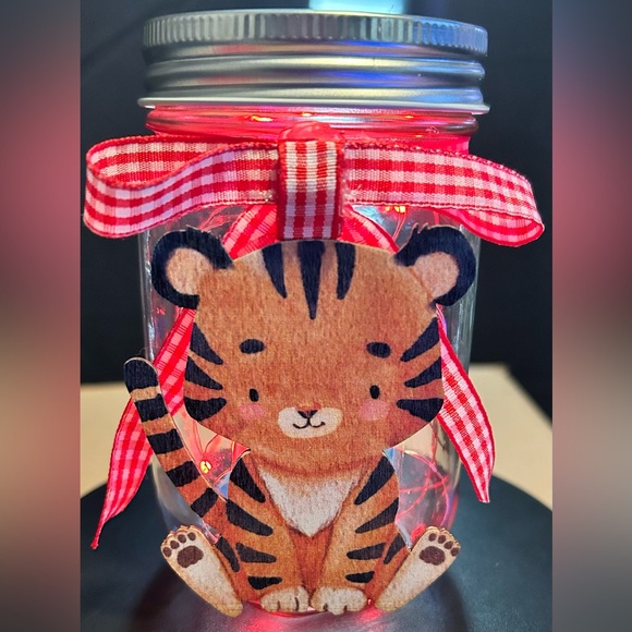 Hand Crafted Other - ❌SOLD❌TIGER CUB WOODEN CUT-OUT DECOR W/ RED LED LIGHTS & HANDCRAFTED RED BOW